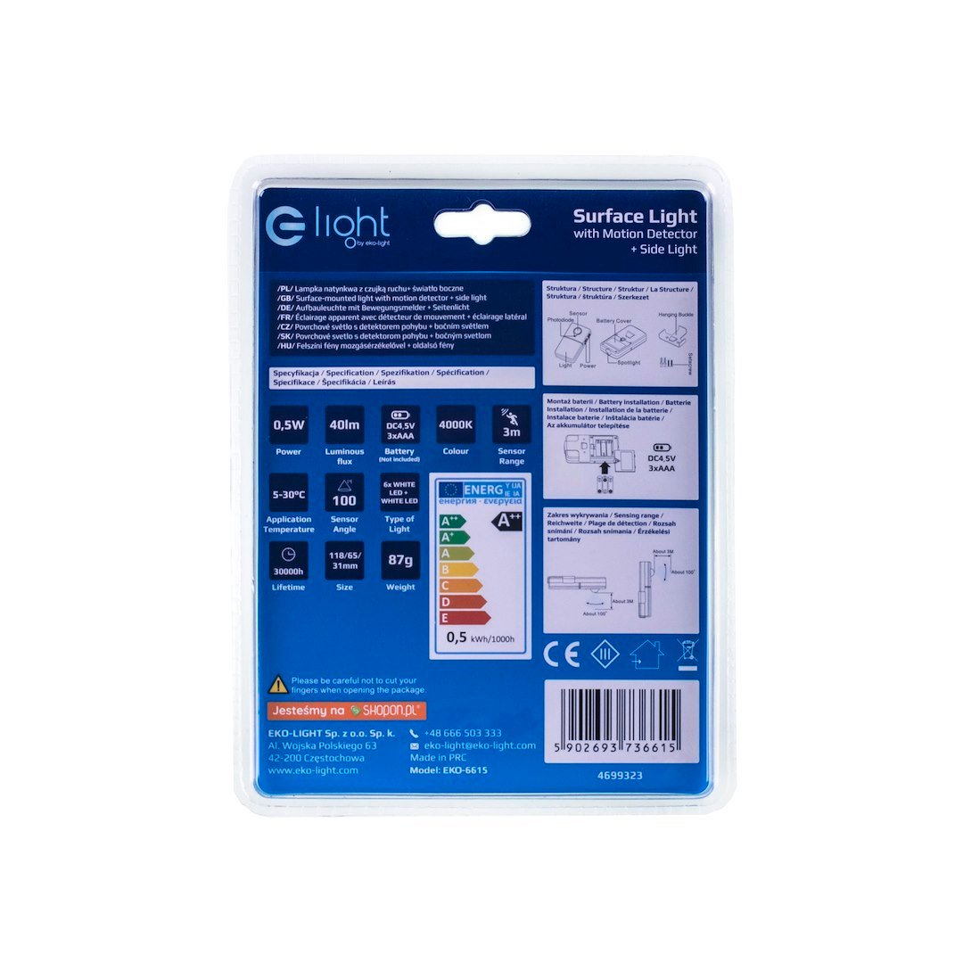 LAMPKA NATYNKOWA Z CZUJKĄ RUCHU + ŚWIATŁO BOCZNE 4000K Milagro - obrazek 5