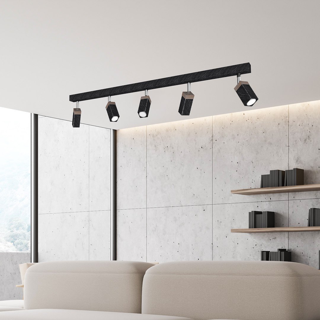 Lampa sufitowa SOLO SAWN BLACK / PATINATED WOOD 5x mini GU10 Milagro - obrazek 4