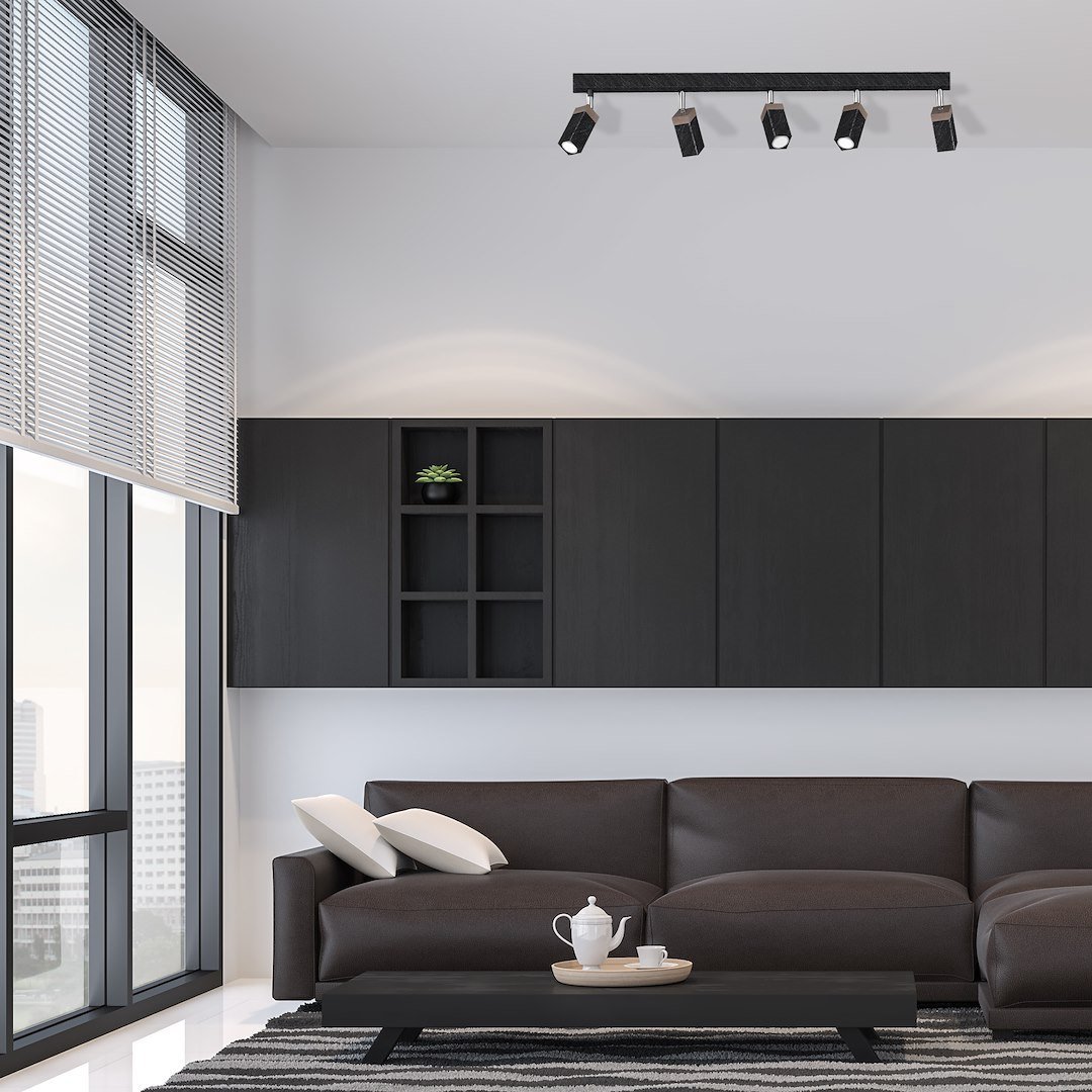 Lampa sufitowa SOLO SAWN BLACK / PATINATED WOOD 5x mini GU10 Milagro - obrazek 5