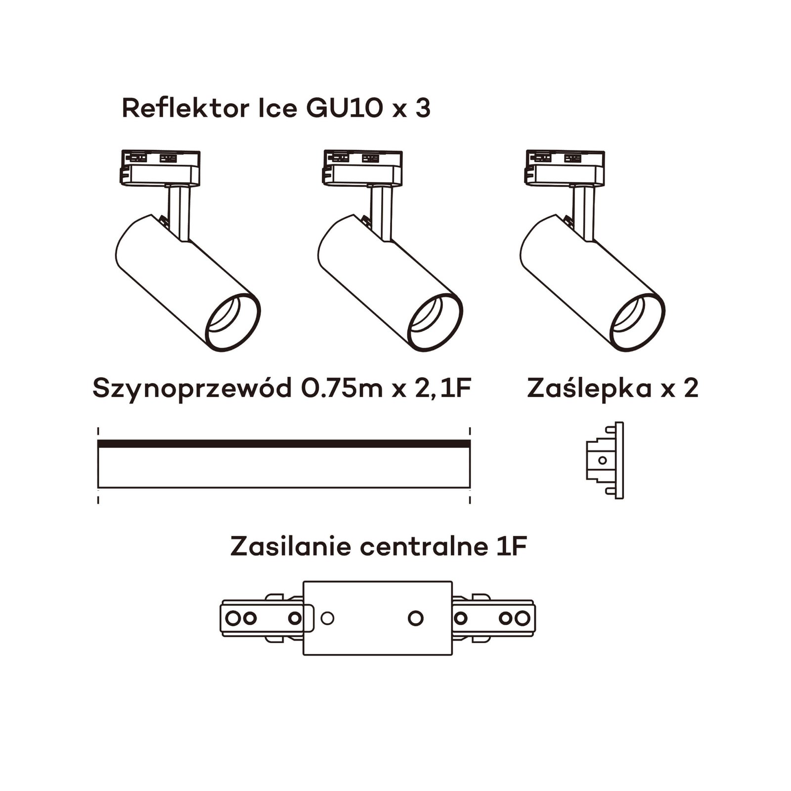 Zestaw oświetlenia szynowego Ice SET 1F czarny 3xGU10 Light Prestige - obrazek 10