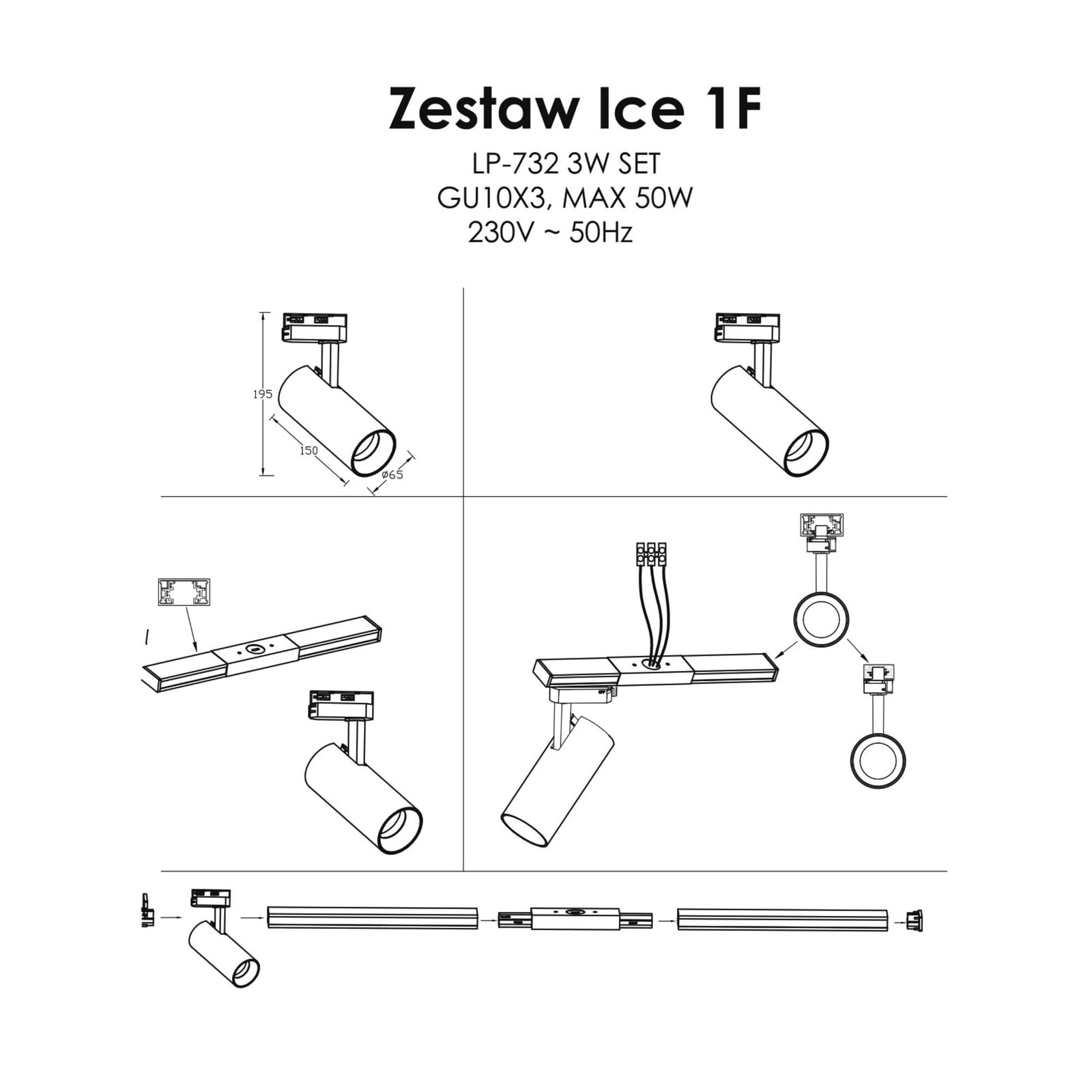 Zestaw oświetlenia szynowego Ice SET 1F czarny 3xGU10 Light Prestige - obrazek 11