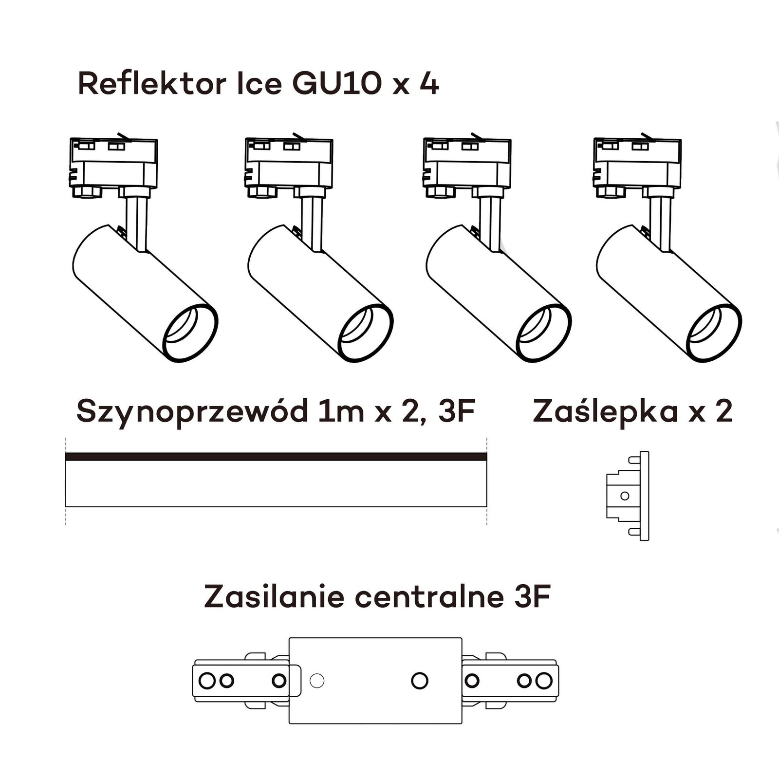 Zestaw oświetlenia szynowego Ice SET 3F biały 4xGU10 Light Prestige - obrazek 6
