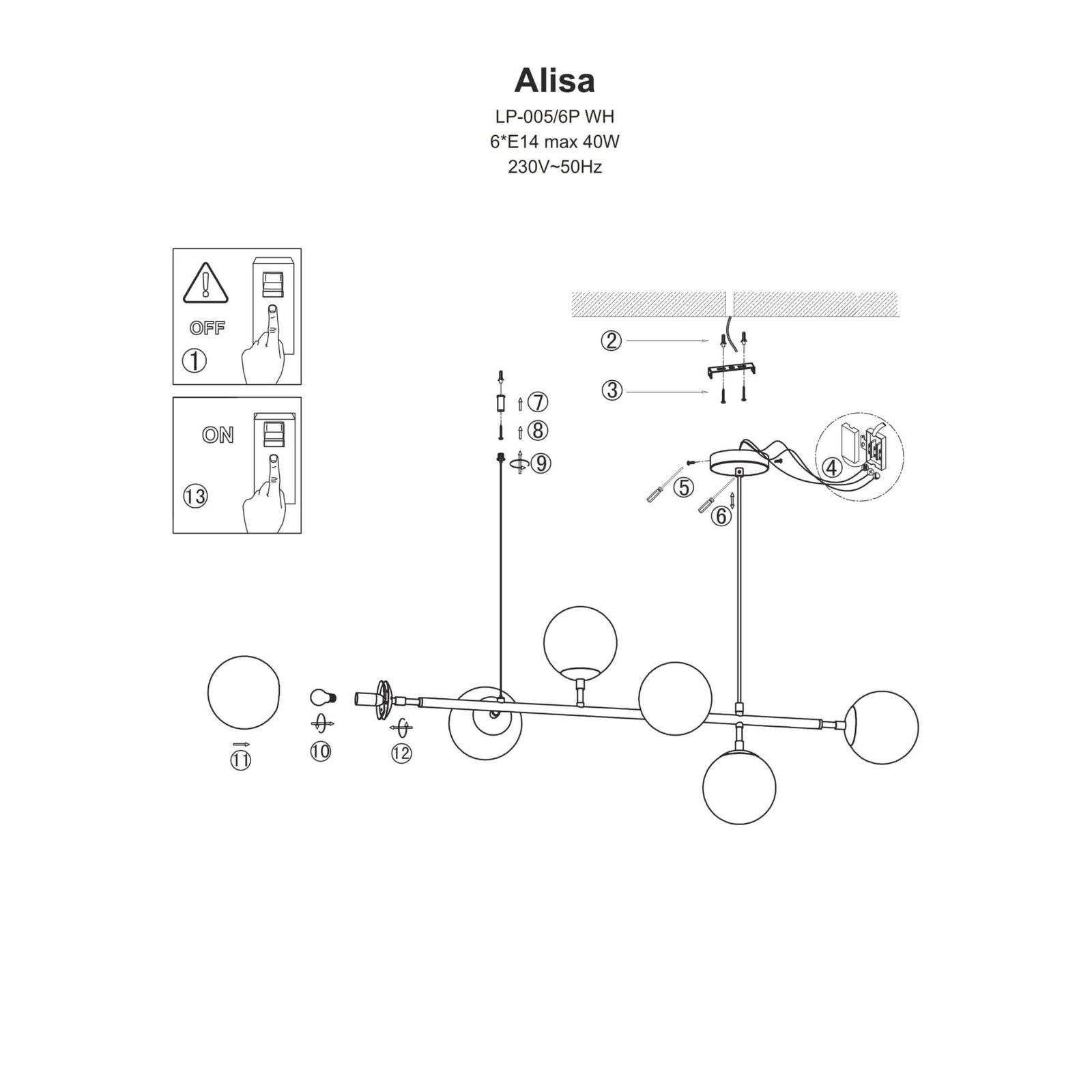 Lampa wisząca Alisa czarna 6xE14 Light Prestige - obrazek 4