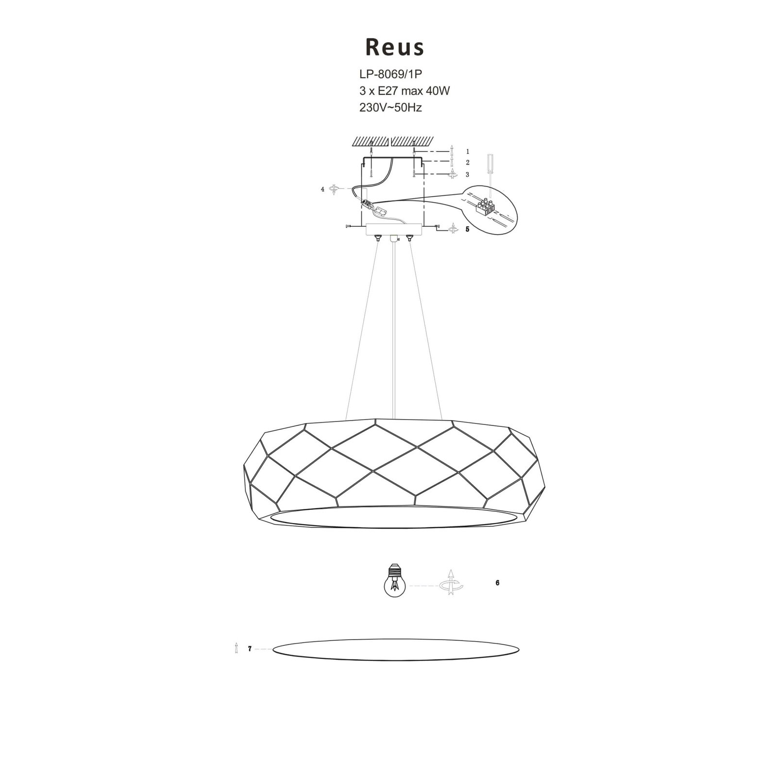 Lampa wisząca Reus czarna 3xE27 Light Prestige - obrazek 13
