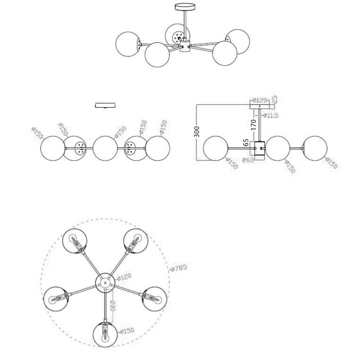 Lampa wisząca Roma 5 czarna 5xE14 Light Prestige - obrazek 3
