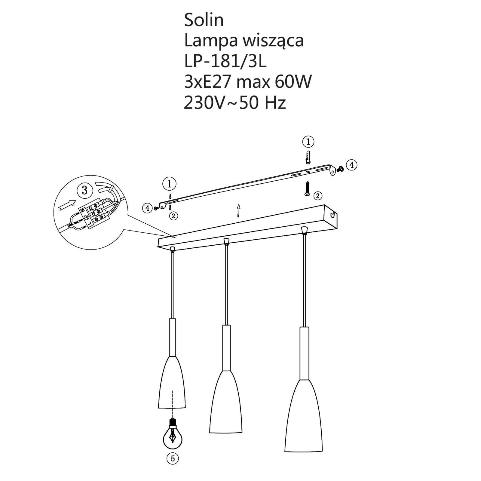 Lampa wisząca Solin 3 czarno-złota 3xE27 Light Prestige - obrazek 4